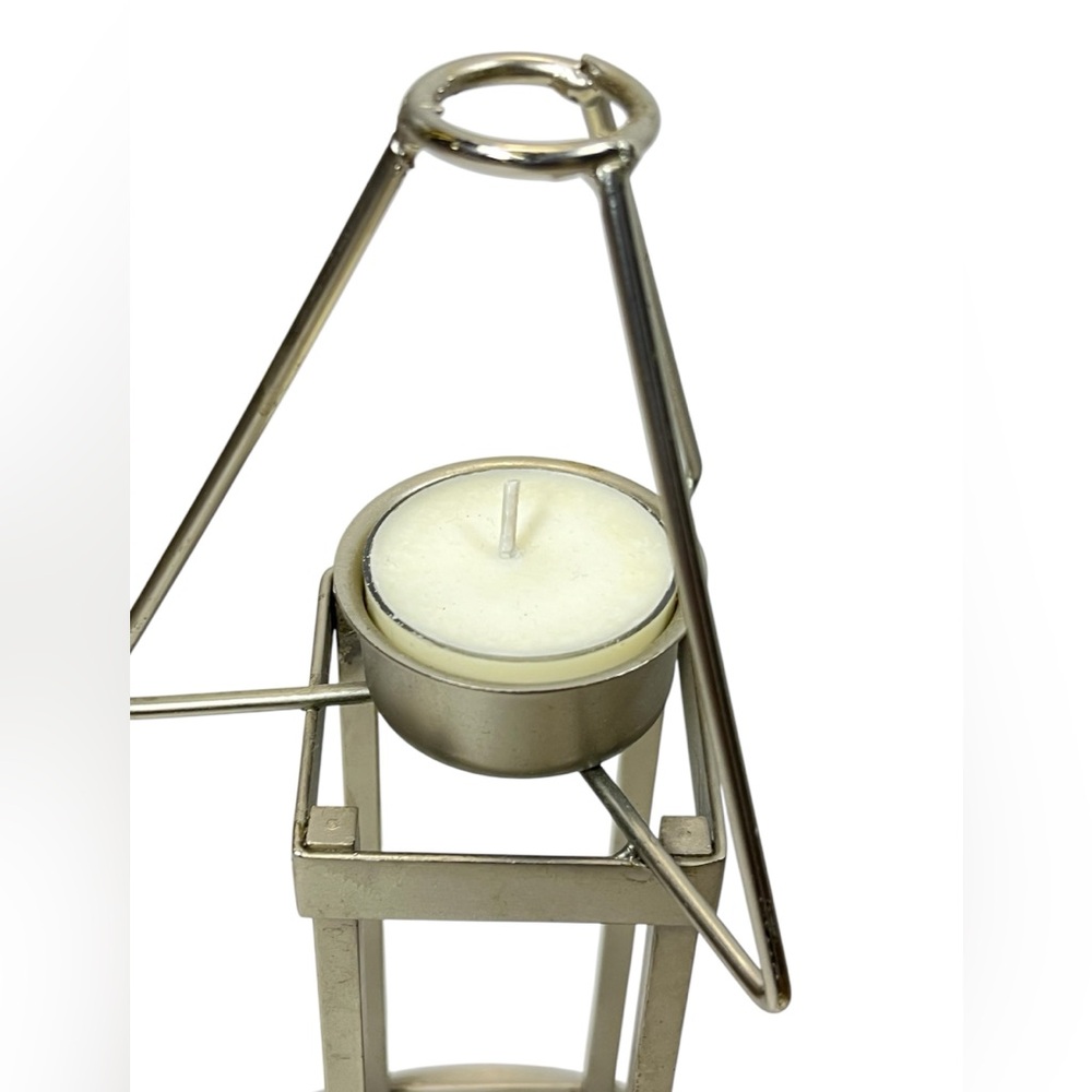 Tealight Lamp Stand with Frosted Glass Shade & Silver Metal Stand -Modern Decor - Picture 3 of 6